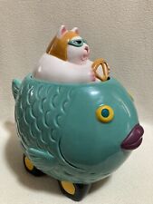Vintage Cat Driving Fish Race Car Cookie Jar By Clay Art  NICE picture