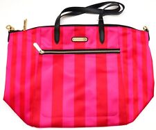 New Victoria's Secret Red & Pink Satin Stripe Super Model Tote Bag Purse picture