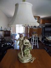 Antique French Table Lamp Ladies Reading Music Plaster Metal Base 38