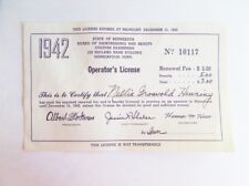 Vintage Beautician's Operator's License 1942 Hairdresser Beauty Shop Minnesota picture