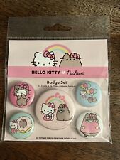 Pusheen x Hello Kitty BUTTON SET 5 pc Sanrio Badge Pin UK Import SHIPS FREE picture