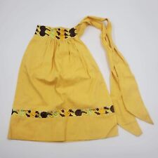Vintage Yellow Brown Embroidered Floral Half Apron Retro Linen picture