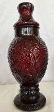VTG 1970s Wheaton Red Ruby Eagle Embossed Glass Apothecary Bottle W/Lid 10
