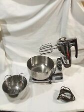 Sunbeam Deluxe Mixmaster Mixer Vintage Chrome Brown Stainless w/Bowls Tested picture