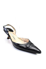 Manolo Blahnik Carolyne  Leather Pointed Toe Slingback Kitten Heel Black Size 8 picture