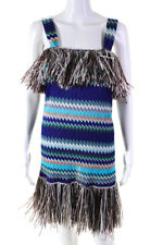 Missoni Womens Knit Chevron Pleated Fringe Sheath Dress Blue Brown Size IT 40 picture