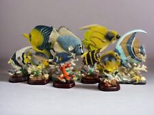 Tropical Fish On Coral Figurines Vintage Lot of 9 Sculptures Ceramic Resin picture