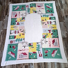 Vintage Block Print Tablecloth Leacock Farmhouse Barn Animals Country 55x50 picture