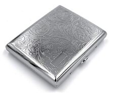Retro Metal Cigarette Case Double Sided King & 100s Leafy Pattern RFID picture