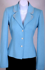 ST.JOHN Women's Knit Blue Teal Metallic Studs Rhinestone Buttons Jacket Sz 6 picture