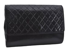 Authentic YVES SAINT LAURENT Clutch Hand Bag Purse Leather Black 7506E picture