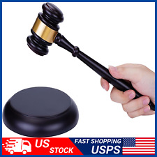 Wooden Gavel Hammer and Sound Block Set Mallet for Lawyer Judge Auction Sale picture