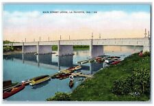 c1940's Boat Scene Main Street Levee La Fayette Indiana IN Vintage Postcard picture