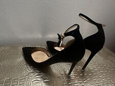 JIMMY CHOO London Black Authentic Suede Pump Women Sandals W/Straps Used 37.5 picture