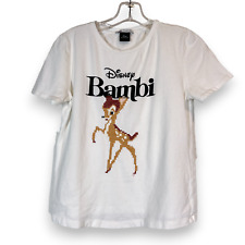 Zara Disney Bambi T-Shirt Medium White Embroidered Cross Stitch picture