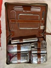 Vintage Men's Travel Grooming Kit Cowhide Leather Case Toiletry Kit picture