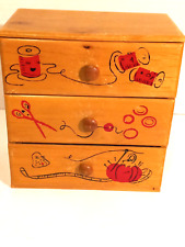 Vintage Sewing Wooden Box /Red Graphics Cute picture