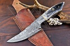 Hunter Knife Damascus Steel Hunting Knife Handmade EDC with Leather Sheath picture