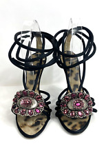 Roberto Cavalli Black Ankle Wrap Stiletto Heel Sandals w/ Pink Cabochons 40 - 10 picture