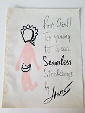 1956 vintage Hanes seamless stockings Hosiery poor girl too young to wear ad picture