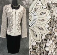 BEAUTIFUL St John knit jacket white beige black beads suit blazer size 8 picture