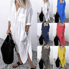 Plus Size Women Casual Blouse Long Shirt Dress Ladies Loose Cotton Linen Dresses picture
