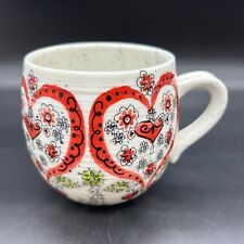 Anthropologie Biscuit Coffee Mug 16oz Large Red Heart Floral Cup picture