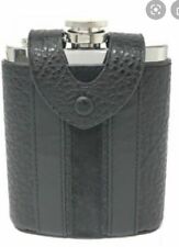 Coach Hip Flask Varsity Stripe Buffalo Embossed, Calf Leather Black NWT picture