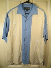 NAT NAST CASUAL SHIRT BLUE TAN CAMP EMBROIDERED BASEBALL STITCH LOUNGE SILK picture