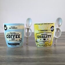 Kasper's Coffee Tea Mug Cups Set of 2 with 2 Stir Spoons 3.25
