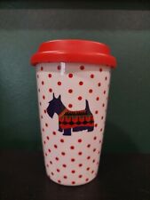 NWOT TALBOTS 11 Oz Schnauzer Dog Tumbler Cup Mug With Lid Polka  Dot White Red  picture