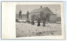 c1910's Unique Horses Sleigh Sled Winter Scene RPPC Photo Antique Postcard picture