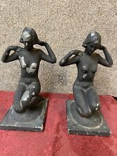 Vintage Pair Of Simple Nude Metal  Kneeling Pose Of Young Woman picture