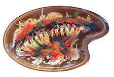 Makeup Brush Tray Jewelry Drip Glazed Ceramic Artisan Vintage Kidney Ashtray picture