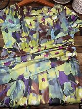 ETRO Milano Italy Green Purple Floral Ruched Waist SS Dress Size 42 4/6 Small picture