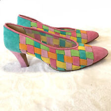 Mario Valentino 1960s Colorful Pink Suede Italian Heels Womens Size 35 1/2 Weave picture