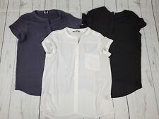 Lot of 3 Simply Vera Wang Sheer Black/White/Gray Solid Blouses/Tops, Size Large picture