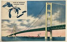 THE MACKINAC BRIDGE. Michigan Vintage Postcard picture