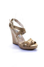 Jimmy Choo Womens Patent Leather Wedge Sandals Beige Size 37 7 picture