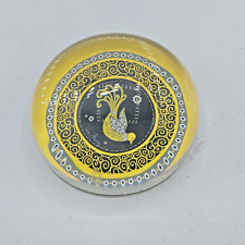 VERA BRADLEY Glass Dome PAPERWEIGHT Peacock YELLOW BIRD Black Office Decor picture