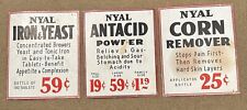 3 Vintage NYAL Drug Store Sign Cardboard Display Corn / Antacid / Iron & Yeast picture