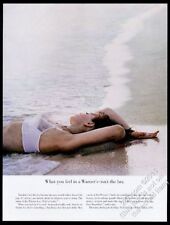 1963 Warner's lingerie woman in white bra on beach color photo vintage print ad picture
