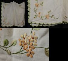 Vtg Embroidered Tablecloth Woven Floral Scalloped Edge Cream Ivory Ornate 66x66 picture