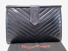 Yves Saint Laurent Clutch Second Bag Leather Black Purse Vintage Auth picture