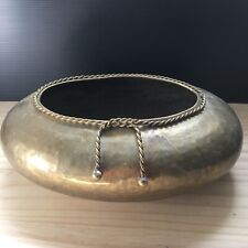Vintage 1930s Hand Hammered Brass Oval Bowl Planter Deco. w/ Braided Rope 13