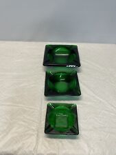 Vintage Green Glass Square Ashtrays Set Of 3. 1 large -1 Medium -1 mini picture