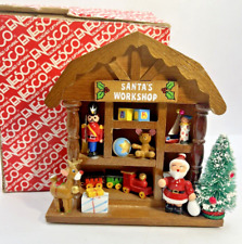Enesco CHRISTMAS Santa's Work Shop Wooden Toys Bottle Brush Tree VTG 1983 w/ BOX picture