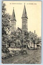 La Crosse Wisconsin Postcard St. Mary's Church Exterior Roadside 1909 Antique picture