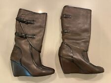 Balenciaga Women's Brown Leather Boot Wedge Heel Size 8 picture