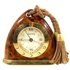 Authentic Vintage Gucci Rare Tortoiseshell & Brass Leather Tassels Desk Clock picture